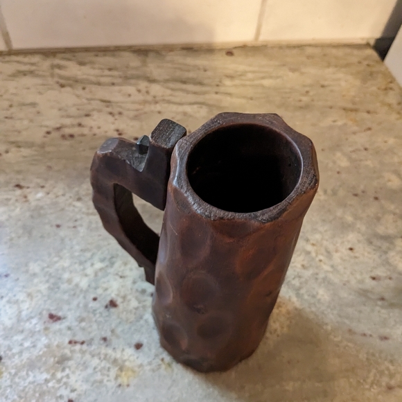 Vintage Hand Carved Wooden Stein Dark Mug Pegged Handle Man Cave Fred Flintstone - Picture 9 of 9